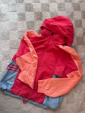 Adidas Cropped Pink & Coral Colorblock Hooded Jacket